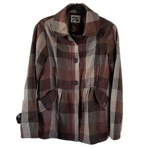 Volcom Brown Plaid Jacket Coat, Sz Large